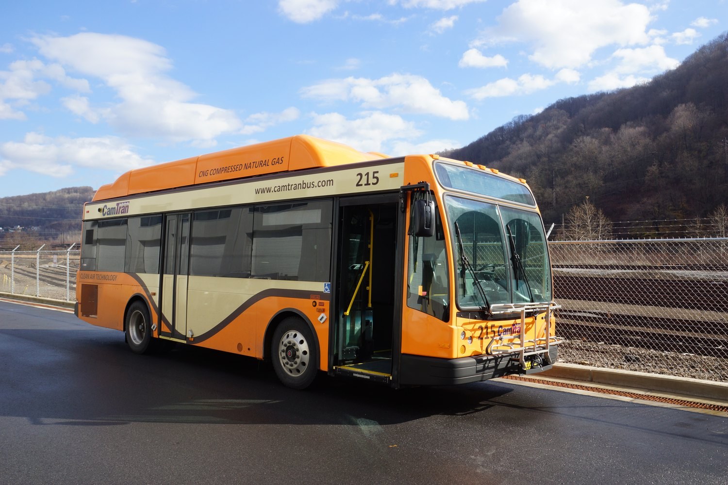 CamTran bus near mountains in Pennsylvania