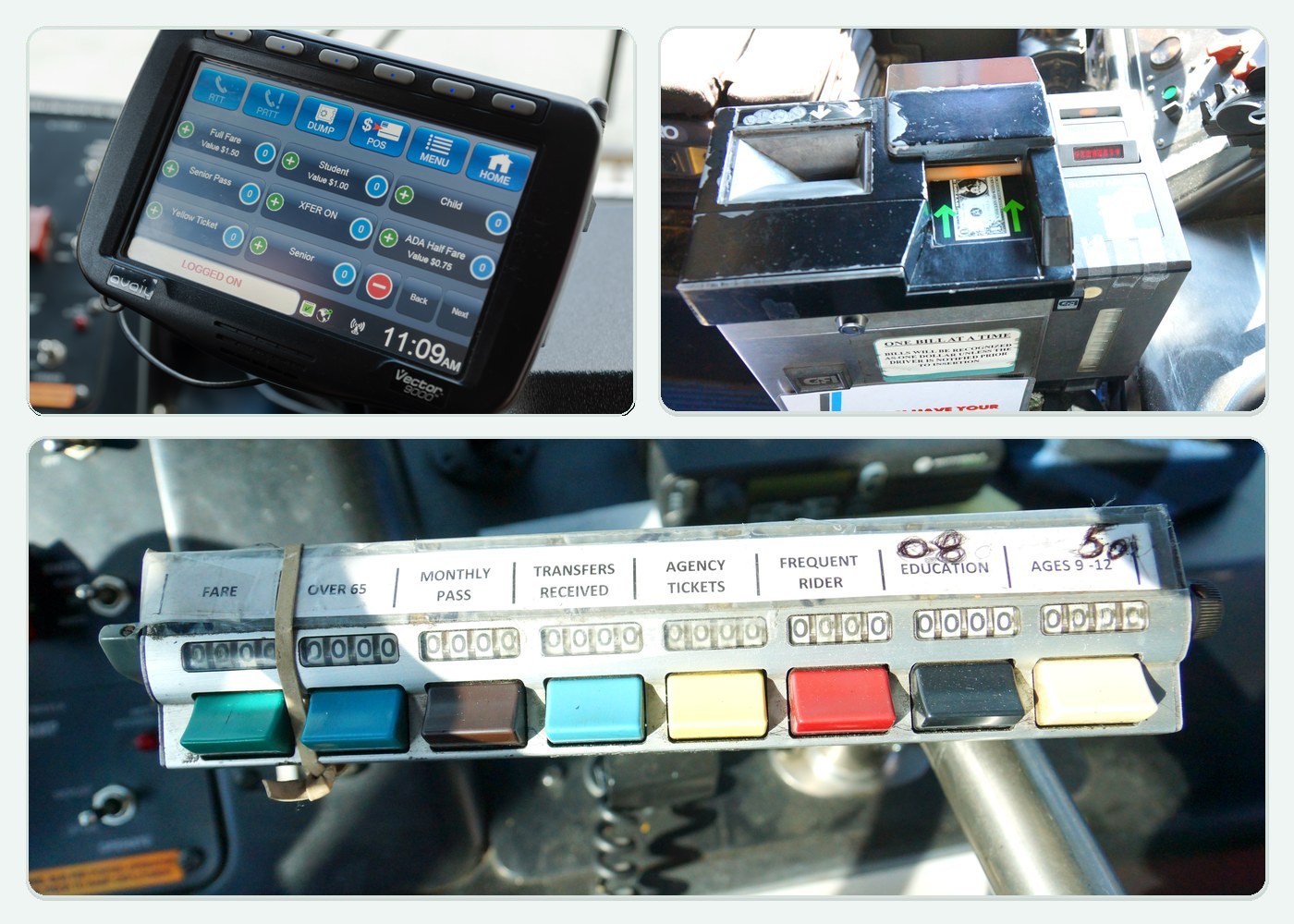 Collage of different farebox and onboard fare collection systems