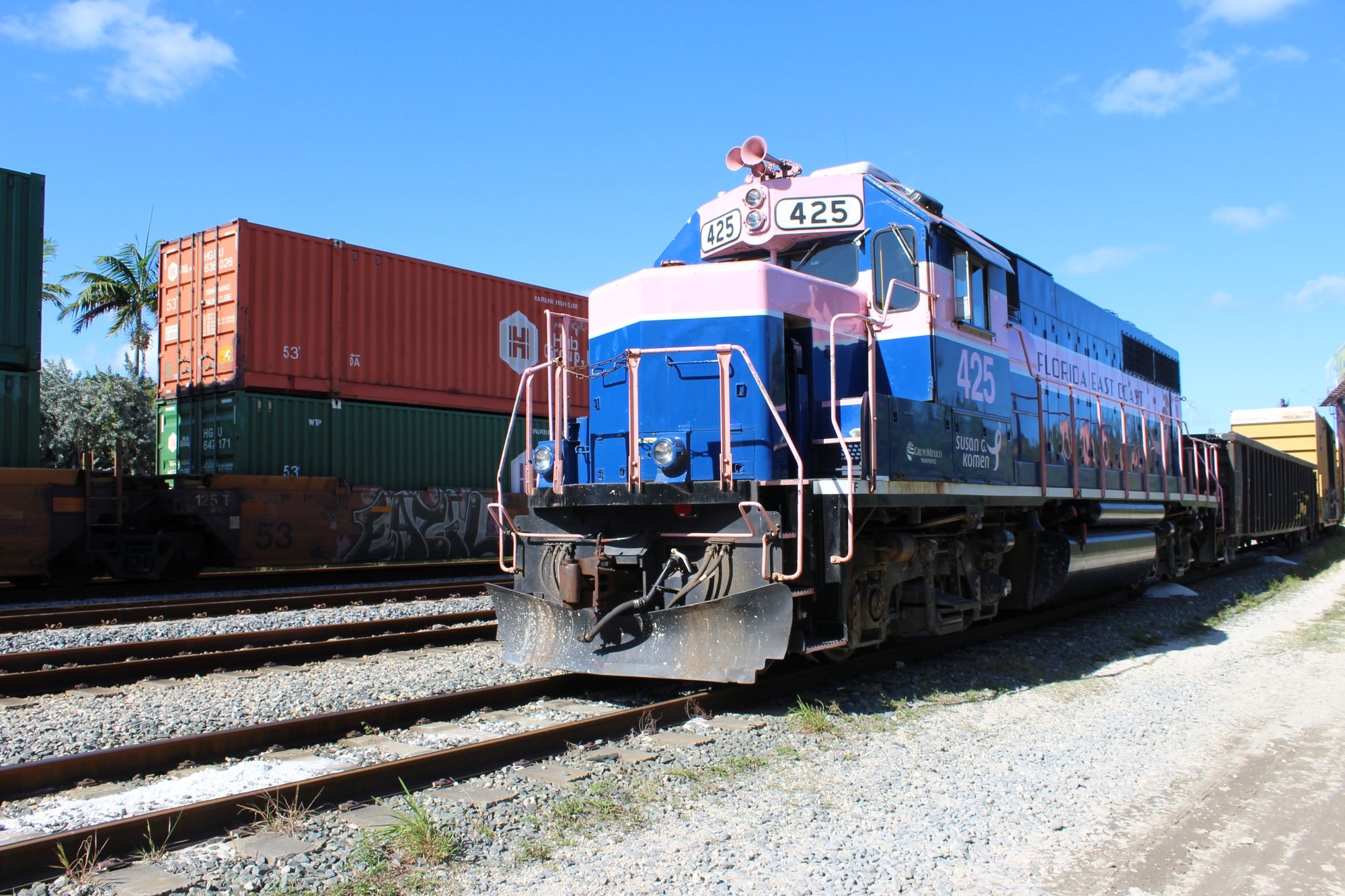 Florida East Coast Railway locomotive moving containers