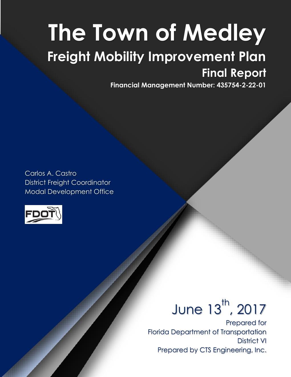 Cover of the Town of Medley Freight Improvement Plan
