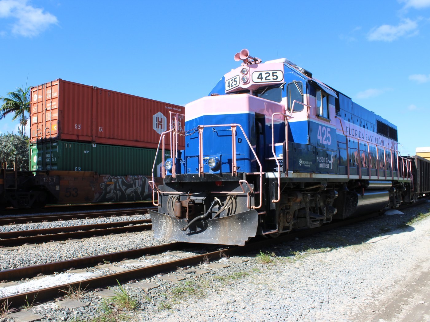 Florida East Coast Railway locomotive moving freight containers
